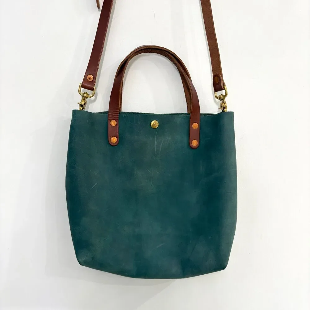 KMM & Co Leather Tote Atlantic Blue Full Grain Crossbody Made USA Travel Casual